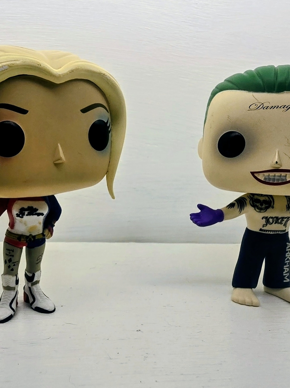Funko Pop! Harley Quinn Blonde & Joker Green Hair Vinyl Figures Pair new No Box